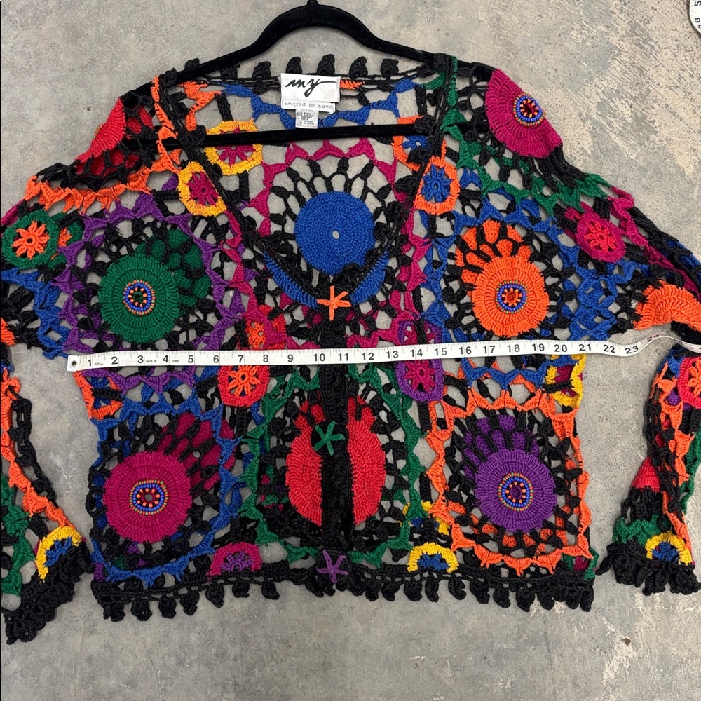 Vintage Free People Crochet Hand Knit Vibrant Colorful Cardigan - Picture 3 of 7